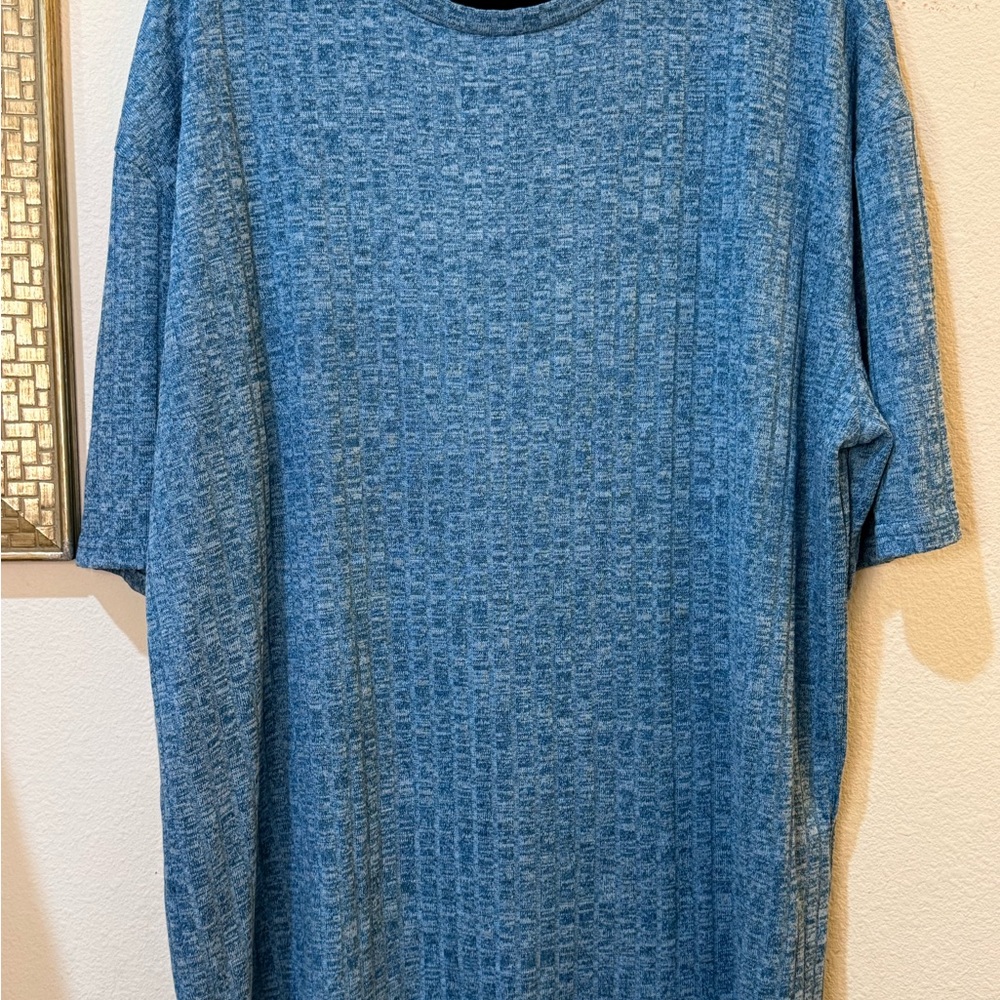 EKOUAER Blue Textured Loungewear Short Sleeve Lightweight Unisex TopSz 2XL